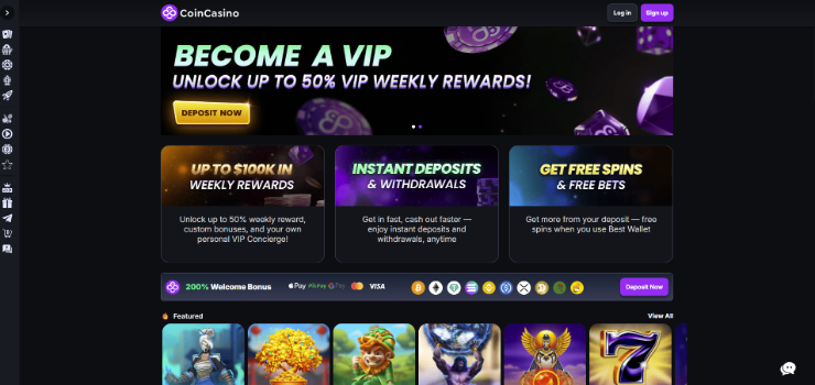 CoinCasino - homepage on desktop view